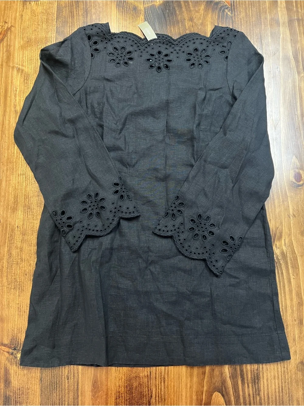 J. Crew Scallop-trim Eyelet Popover Linen Dress in Black Size Medium